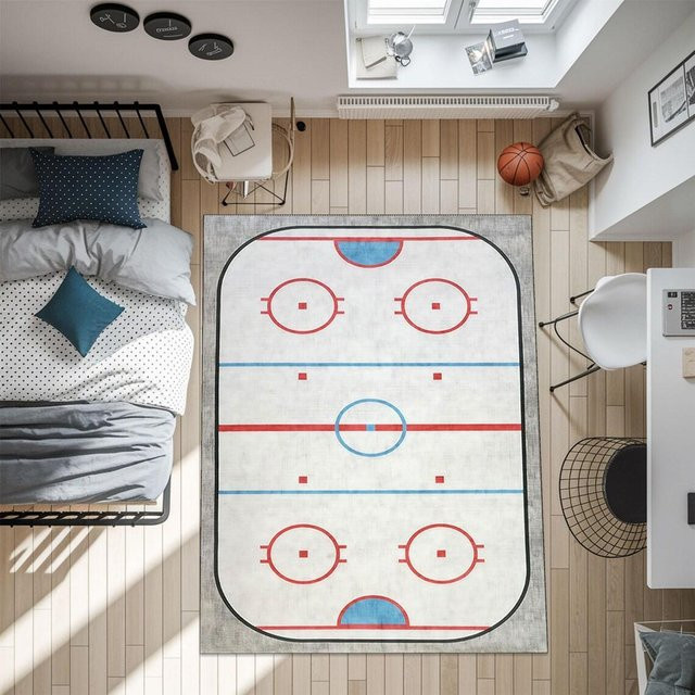 Eishockey Teppich Lodestar in Blau und Weiß, rutschfest und waschbar, B/T: 80 x 50 cm - Bild 1