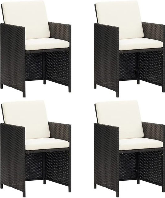Furnicato 4er Set Gartenstühle aus Poly Rattan mit Kissen in Schwarz, B/T/H: 52 x 56 x 85 cm - Bild 1