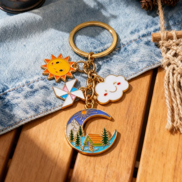 NXQXN Schlüsselanhänger Emaille, Sonne Wolke, Unisex - Bild 1