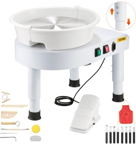 VEVOR Töpferscheibe Keramik-Set mit einstellbarem Pedal und abnehmbarem Becken, Weiß, Durchmesser: 28 cm - Bild 1