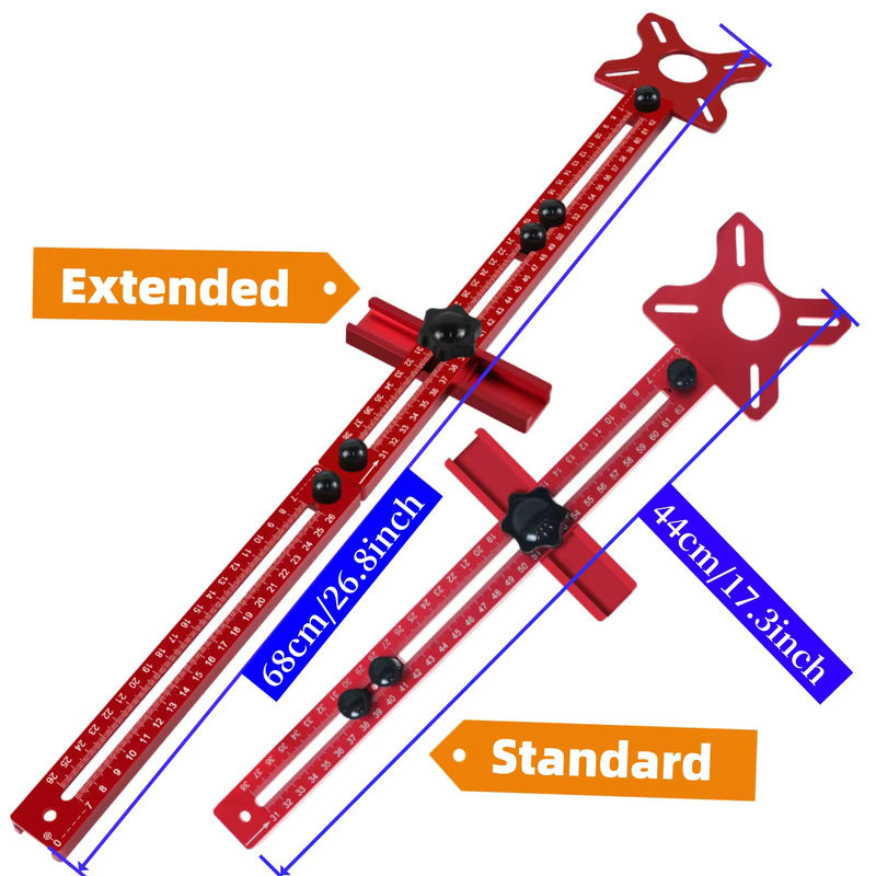FNICEL 3-in-1 Fräser-Rillenhalterung aus Aluminium für Holzarbeiten, Kreisschneidvorrichtung mit Radius von 9 bis 61 cm, Farbe: Silber/Rot - Bild 5