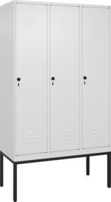 C+P Spind Classic PLUS Garderobenschrank mit 3 Abteilen, Gestell in Grau und Weiß, Sicherheits-Drehriegel, 4 Garderobenhaken und mittiger Trennwand, H x B x T: 212 x 120 x 50 cm - Bild 1