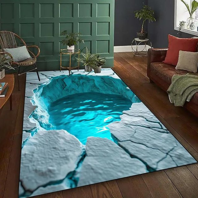 Lodestar 3D Gletscher Spalten Design Teppich Blau, Rutschfester Polyester Bodenmatte für Wohnzimmer, Schlafzimmer, Garten und Terrasse, B/T: 120 x 160 cm - Bild 1