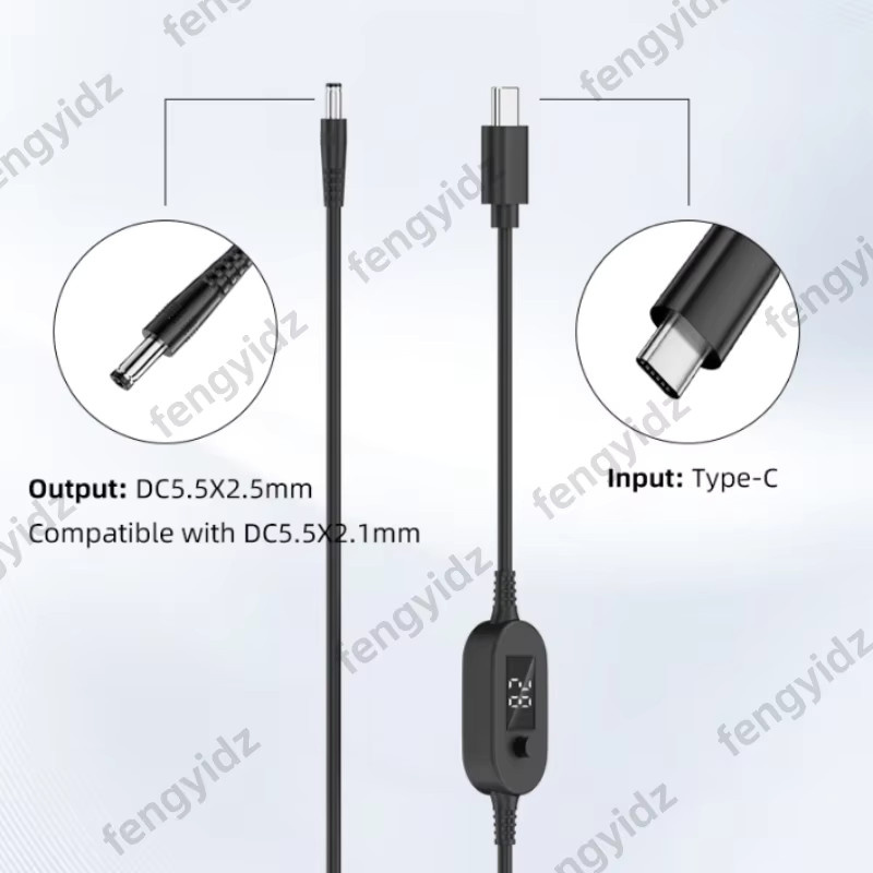 Fengyidz USB-C auf DC 5,5x2,5mm PD Stromversorgungskabel, Einstellbarer Spannungsadapter 65W, Schwarz - Bild 4