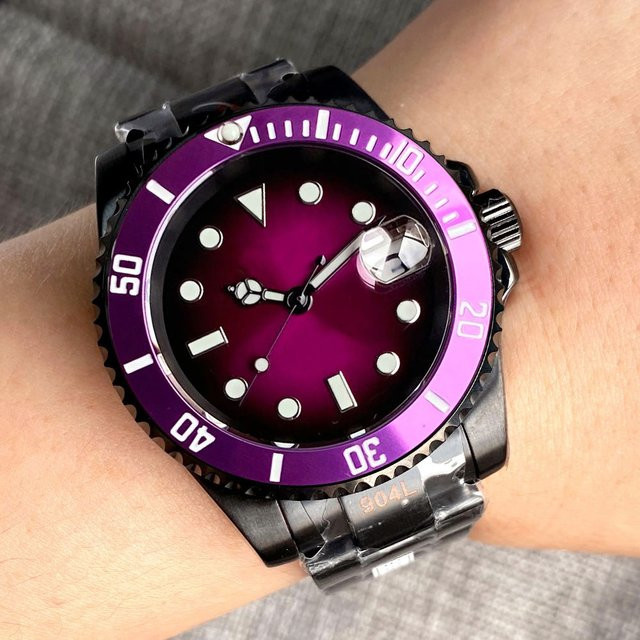Tandorio Armbanduhr, Taucheruhr, Automatik, Edelstahl, 40 mm, Herren, Lila Zifferblatt - Bild 1