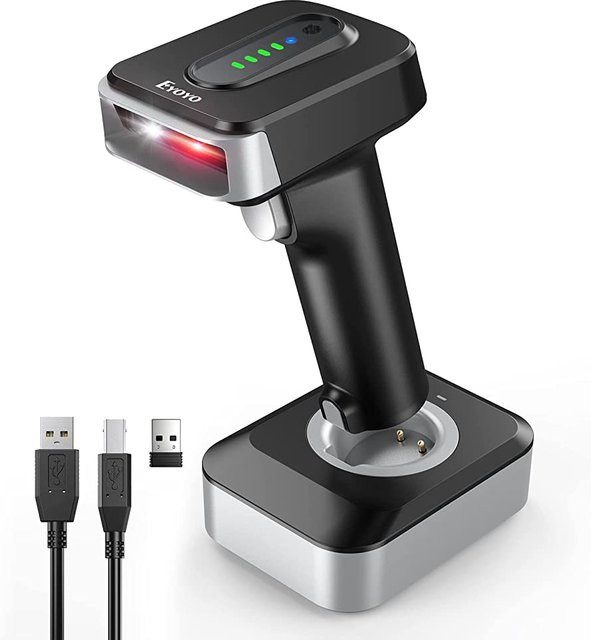 Eyoyo Bluetooth Barcode Scanner, Wireless 2D QR-Code-Leser mit Auto-Sensing-Bildschirm und 2500mAh Akku, Schwarz - Bild 1