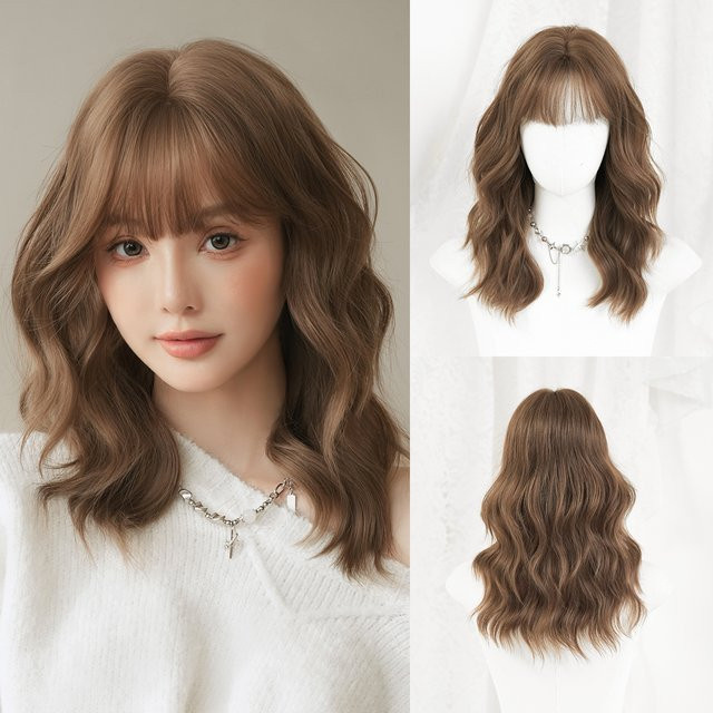 7JHH WIGS Wasserwellen-Perücke, Honigbraun, Damen, schulterlang - Bild 1