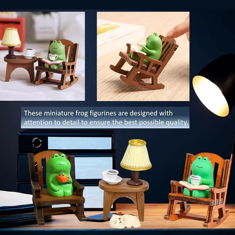 SUITU ZAKKA Froschfigur auf Schaukelstuhl in Grün als Miniatur-Dekoornament - Bild 4