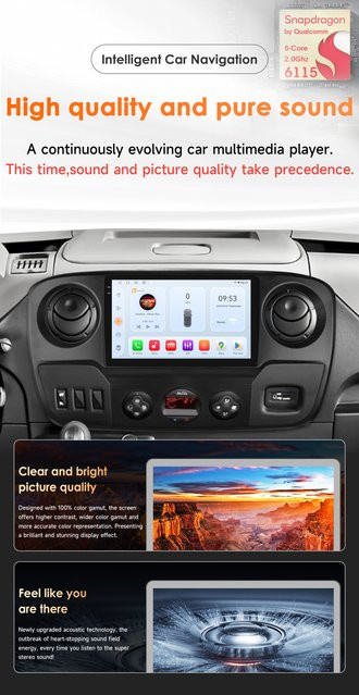 OSSURET Android Auto-Radio mit CarPlay für Opel Movano, Renault Master III und Nissan NV400 (2010-2019), Schwarz - Bild 1