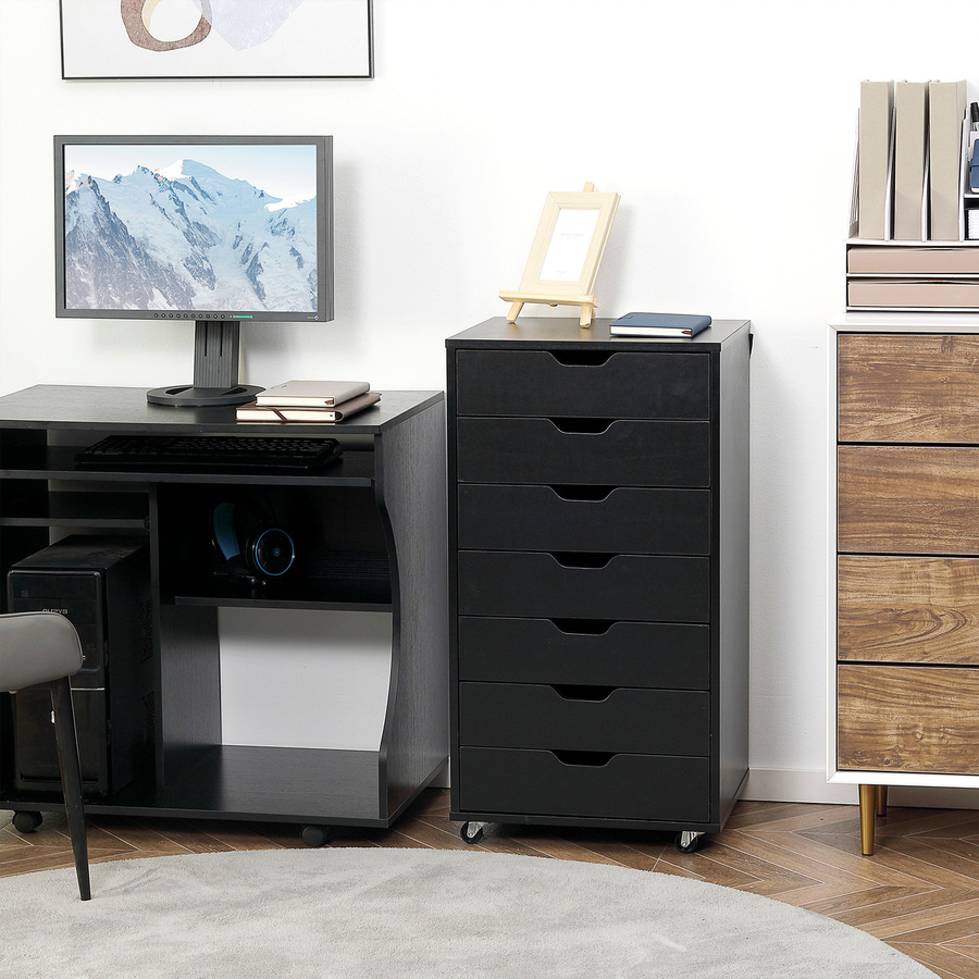 Vinsetto Bürocontainer von Aosom in Schwarz mit 7 Schubladen auf Rollen, B/T/H: 47,5 x 39,5 x 90 cm - Bild 2