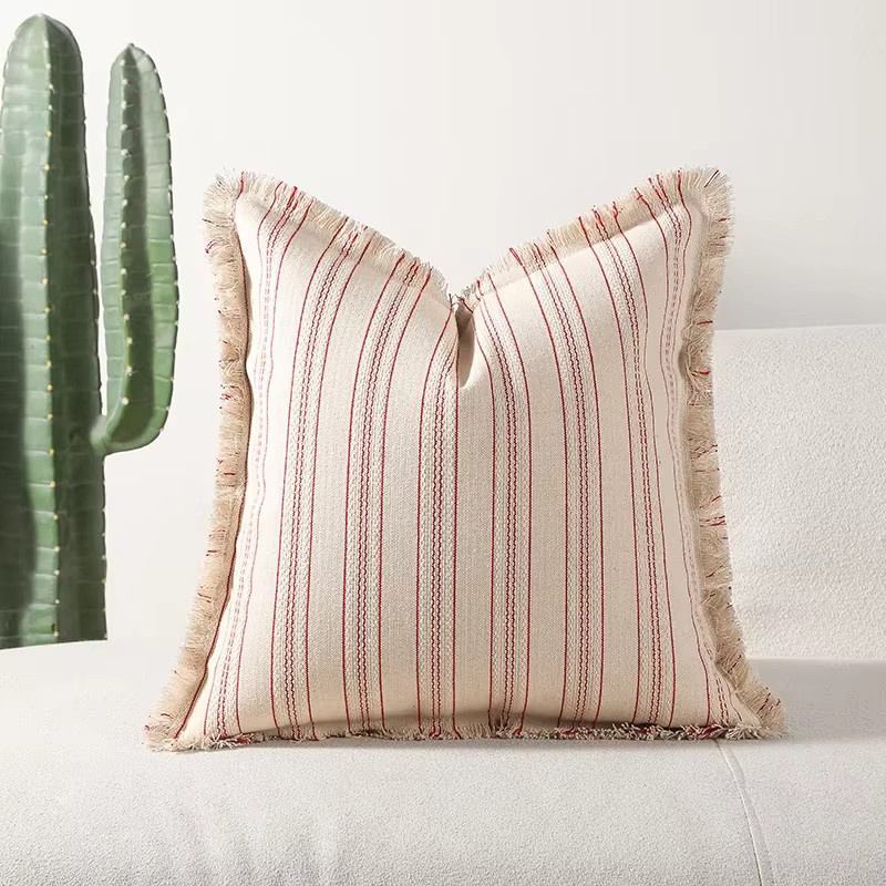 CANIRICA Kissenbezug im Boho-Stil mit Quasten, gestreift, Rot, B/T: 45 x 45 cm - Bild 2