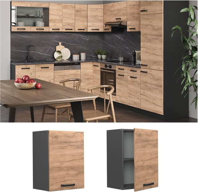 Vicco Hängeschrank R-Line Küchenschrank in Anthrazit und Eiche mit Türen und Regalfächern, Breite: 45 cm, Höhe: 60 cm, Tiefe: 31 cm - Bild 1