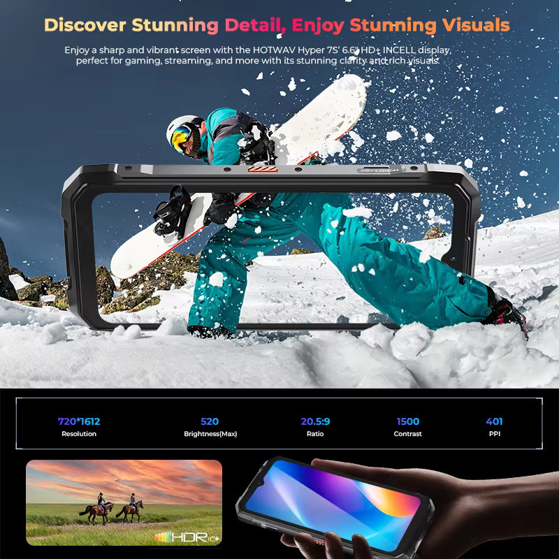 HOTWAV Hyper 7S Robustes Smartphone 5G mit Android 15, 6,6 Zoll HD+ 120Hz Display, 10800mAh Akku, 4GB RAM, 256GB Speicher, Schwarz - Bild 3