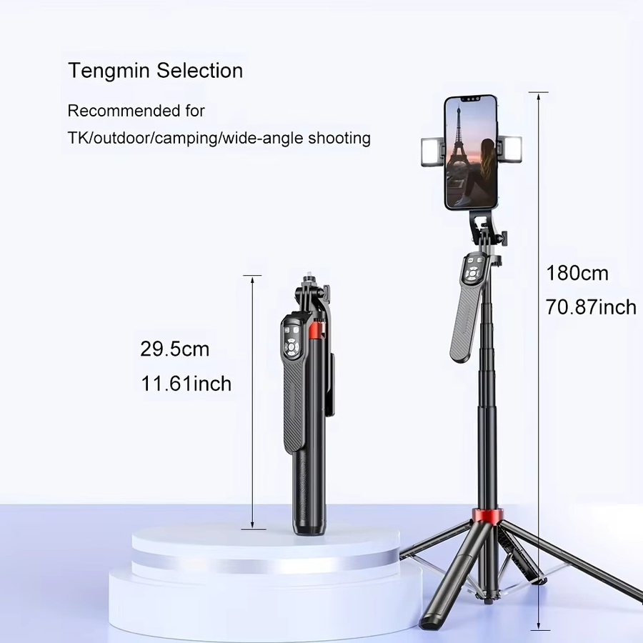 Desiontal P185TK Kabelloser Selfie-Stick mit Fernbedienung in Schwarz, ausziehbar und leichtgewichtig für Vlogs und Reisen - Bild 2