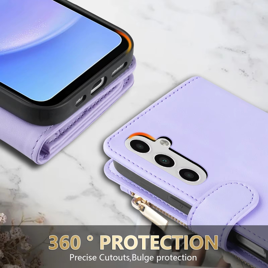 Samsung Lederhülle Brieftasche mit Reißverschluss und Magnetverschluss für Galaxy S26 Ultra S25 Plus S24 FE S23 S22 in Rot und Lila - Bild 4