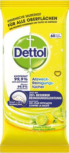 Dettol Allzweck-Reinigungstücher Limette & Minze, 60 Stück, Gelb - Bild 1