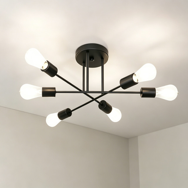 Cliheet 6-flammige Vintage-Deckenleuchte in Schwarz aus Metall mit E27 Fassung für Wohnzimmer und Küche - Bild 1