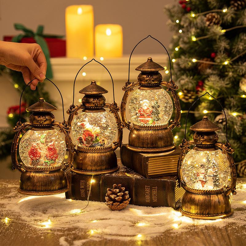Weihnachtliche Schneekugel-Laterne als Spieluhr mit Licht und Santa Claus Motiv aus Kunststoff für deine Tischdekoration - Bild 2