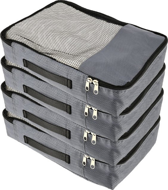 Willstar Reise-Packwürfel Set aus Mesh-Stoff in Grau, 4 Stück wasserdichte Aufbewahrungstaschen und Schuhtaschen für Koffer und Handtaschen - Bild 1