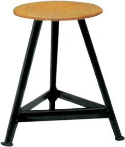 Bandstahlhocker Dreibein mit Holz-Rundsitz in Schwarz und Braun, Höhe: 60 cm, Durchmesser: 35 cm - Bild 1