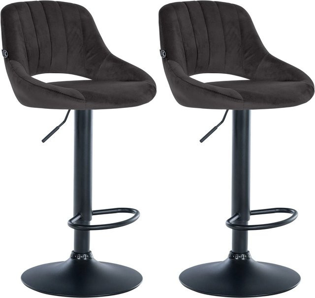 DELUKE 2er Set Barhocker SEGAD aus Samt in Schwarz mit Lehne und 360 Grad Drehsitz, B/T/H: 47 x 48 x 85 cm - Bild 1