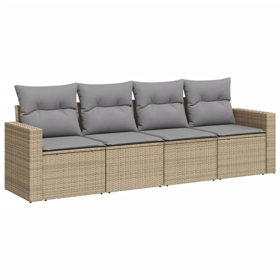 vidaXL 4-tlg Garten-Sofagarnitur in L-Form aus Poly-Rattan mit Kissen in Beige und Grau - Bild 2