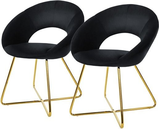 ML-Design 2er Set Esszimmerstühle aus Samt in Schwarz mit runder Rückenlehne und goldenen Metallbeinen - Bild 1
