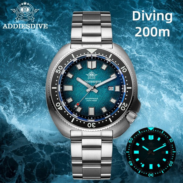 ADDIESDIVE Armbanduhr, Quarz, Edelstahl, Saphirglas, 20 ATM, Herren, Schwarz - Bild 1