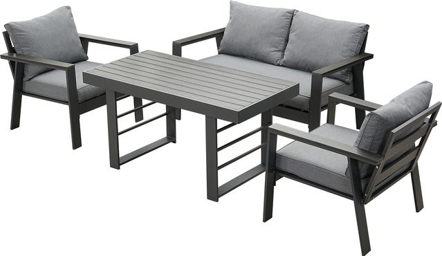 MeXo Aluminium Dining Lounge Set Neapel mit Esstisch für 4 Personen in Grau - Bild 1