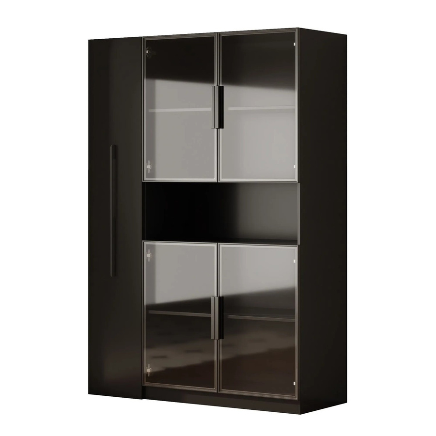 okwish Glasvitrine mit LED-Beleuchtung und Schubladen in Schwarz, B/T/H: 110 x 35 x 160 cm - Bild 2
