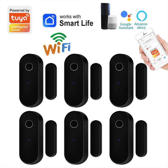 Tuya Smart WiFi Tür und Fenster Sensor in Schwarz mit App-Steuerung und Alarmfunktion, kompatibel mit Alexa und Google Assistant - Bild 1