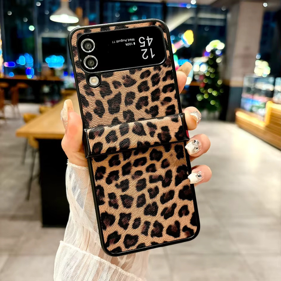 Luxuriöse Samsung Galaxy Z Flip 5G Handyhülle mit Leopardenmuster in Braun aus hartem PC, stoßfeste Rückabdeckung - Bild 3