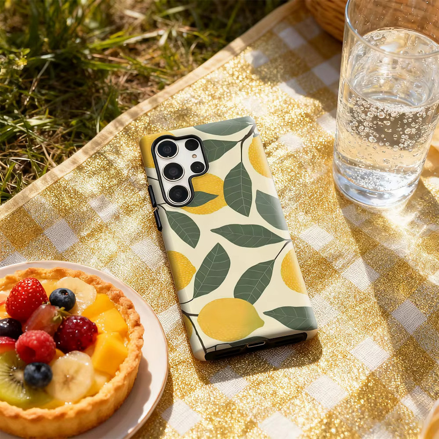 Handyhülle mit Zitronenzweig und Obst Motiv für Samsung Galaxy S25 Ultra, S24 und S23 Ultra Plus, glänzende doppellagige Rückseite, Multicolor - Bild 5