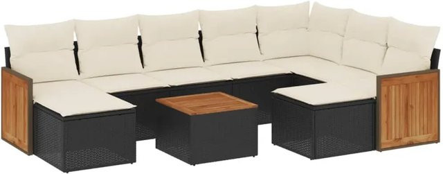 vidaXL 10-teilige Garten-Sofagarnitur aus Poly-Rattan und Akazienholz in Schwarz mit Kissen - Bild 1