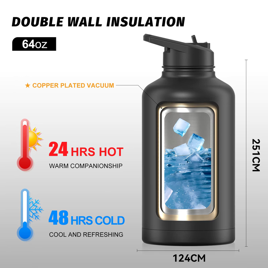 WATERSY Isolierte Edelstahl Wasserflasche für Outdoor und Reisen in Blau und Schwarz mit 946 ml bis 1900 ml Fassungsvermögen - Bild 3