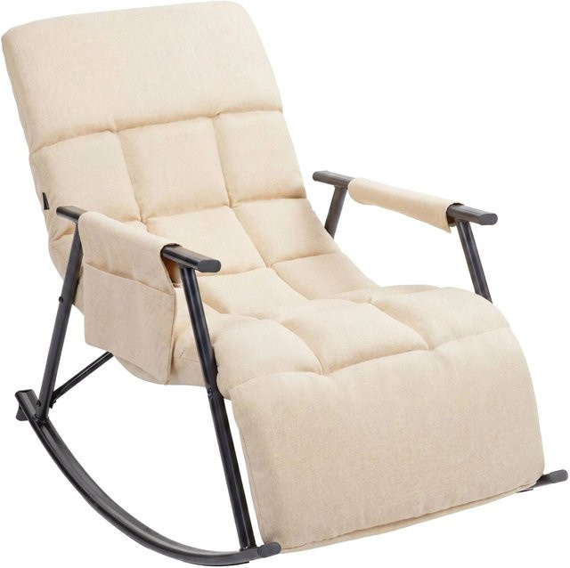 DELUKE Schaukelstuhl MIKA Relaxstuhl mit Armlehnen aus Stoff in Creme, B/T/H: 61 x 100 x 66 cm - Bild 1
