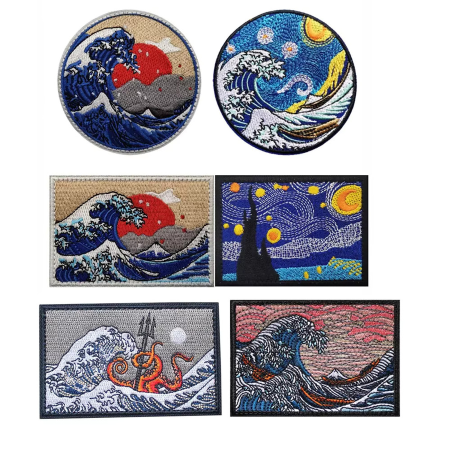 Armband Tasche Rucksack Patches, 3D Gestickte Welle Sirene Octopus Landschaft - Bild 2