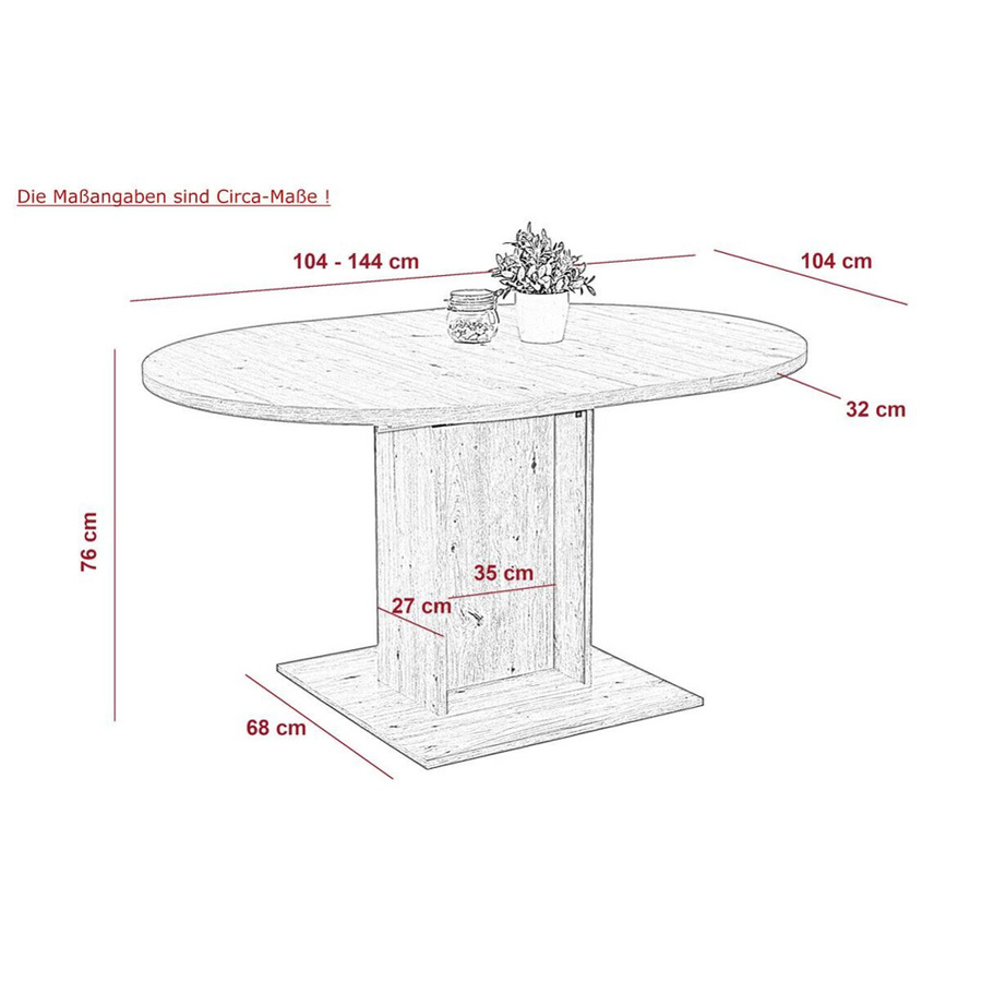 Esstisch Hela rund aus Eiche Nachbildung, erweiterbar, braun, B/T/H: 144 x 104 x 76 cm - Bild 2