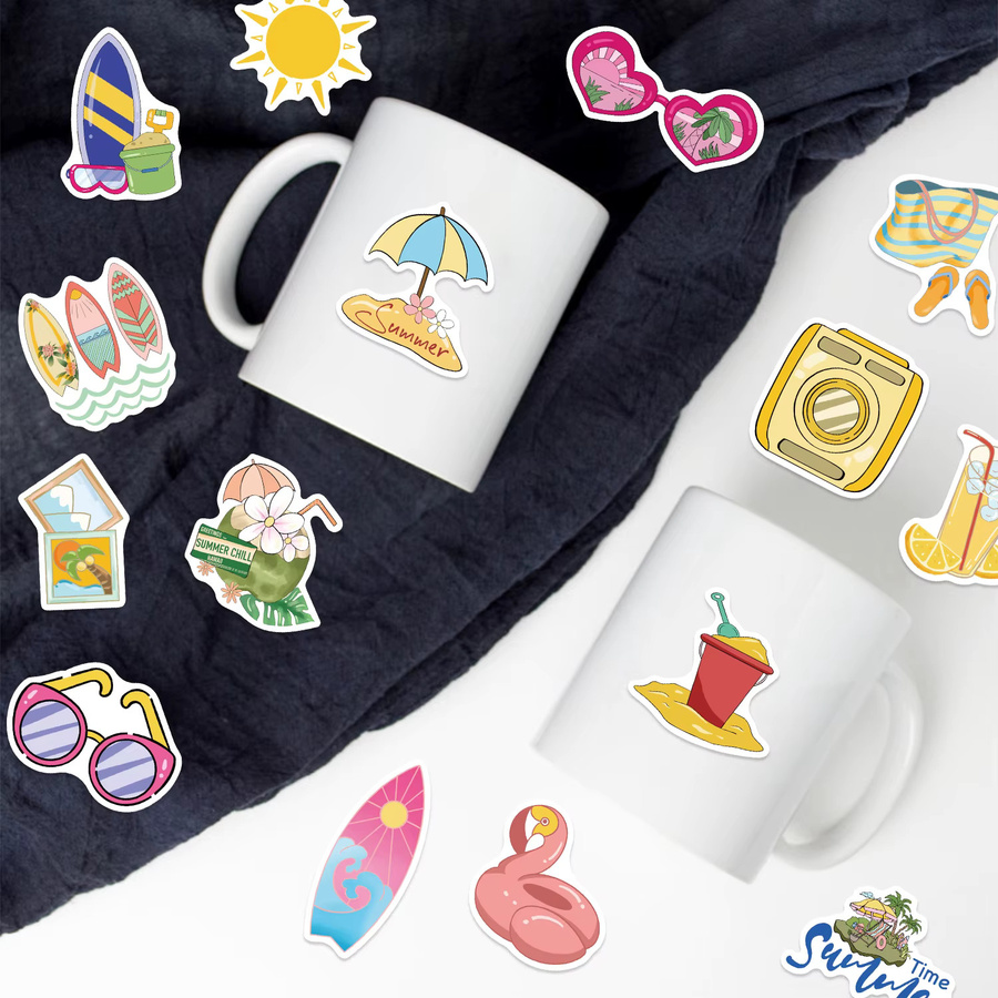 Summer Chill Vibes Doodle-Aufkleber Set mit Cartoon-Motiven in Multicolour für Notebook, Gitarre, Helm und Schreibwaren - Bild 4