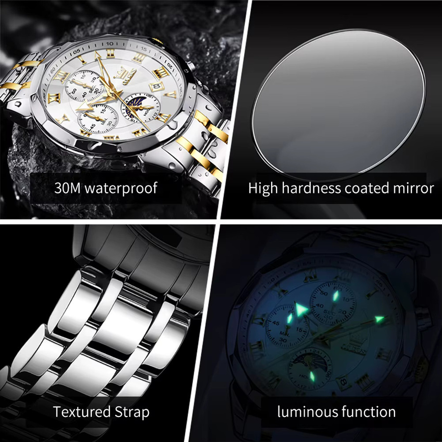 OLEVS Chronograph Armbanduhr, Edelstahl, Quarz, Datum, Herren - Bild 6