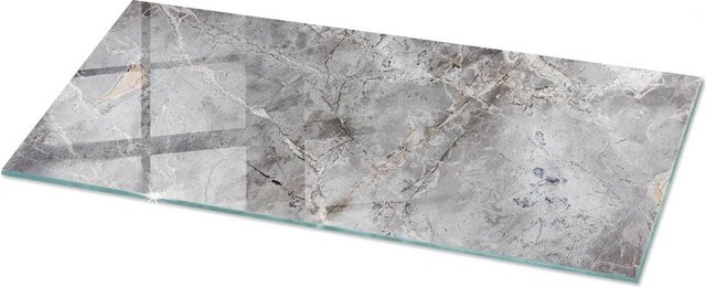 Tulup Tischplatte aus Glas mit natürlichem Marmormuster in Grau, rechteckig, B/T: 125 x 50 cm - Bild 1