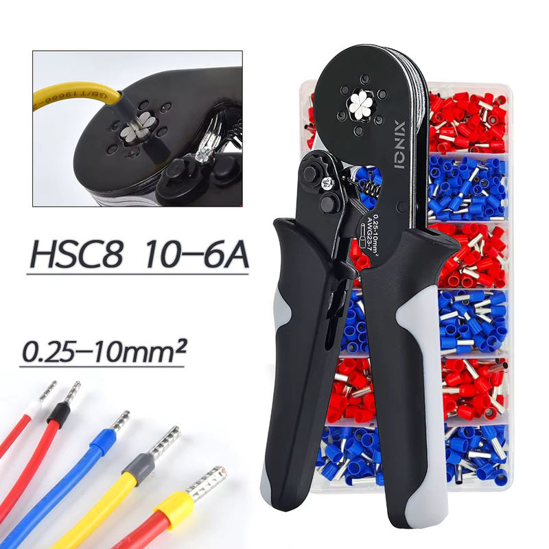 HSC8 10-6A Selbstverstellende Ratschen-Crimpzange für Sechskant-Drahtklemmen in Schwarz, Elektrikerwerkzeug für AWG 23-7 - Bild 2
