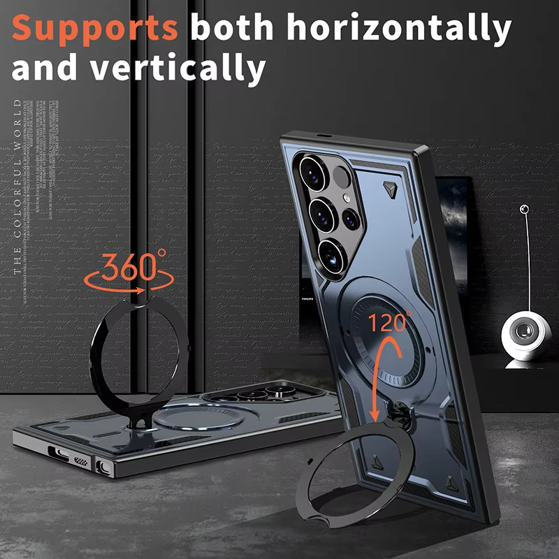 MagSafe Magnetische 360 Grad Rotierbare Handyhülle für Samsung S26 Ultra, S26 Plus und S26 in Blau mit Metall-Autohalterung aus hartem PC und weichem TPU - Bild 2