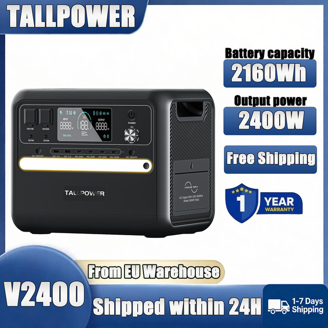 TALLPOWER V2400 Tragbare Powerstation in Schwarz mit 2160Wh LiFePo4 Akku, 2400W AC-Ausgang und USV-Funktion - Bild 1