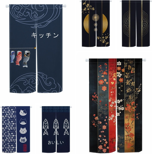 VIKAMA Japanischer Glückskatzen-Türvorhang mit Haustiermuster in Blau-Weiß, B: 90,0 cm, H: 65,0 cm - Bild 1