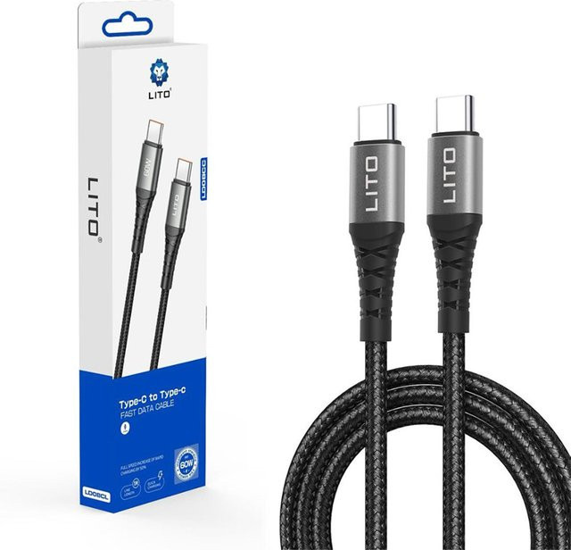 Lito LD22CC USB-C auf USB-C Daten- und Ladekabel, 60W, Schwarz, Länge: 2 m - Bild 1