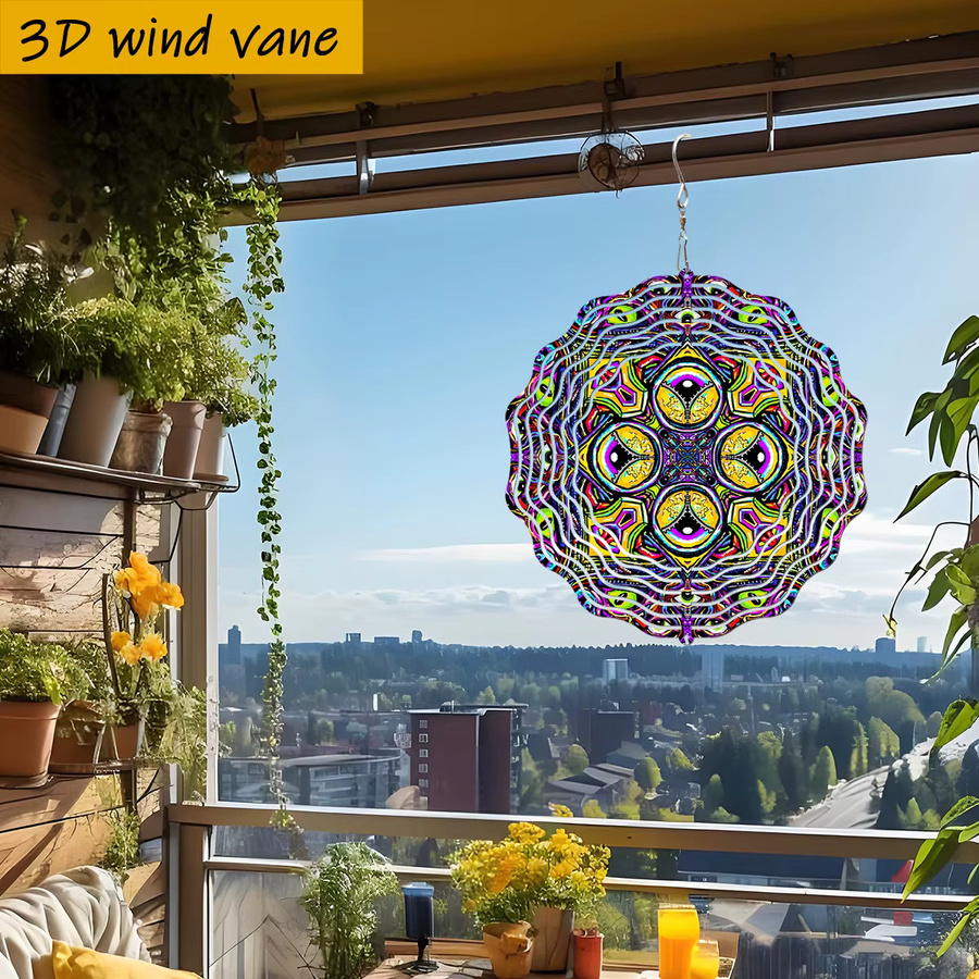 CIFBUY Bunter Psychedelischer Mandala Windspinner für den Außenbereich, Rundes Hängendes Windspiel aus Kunststoff in Mehrfarbig mit Geometrischem und Abstraktem Design - Bild 4