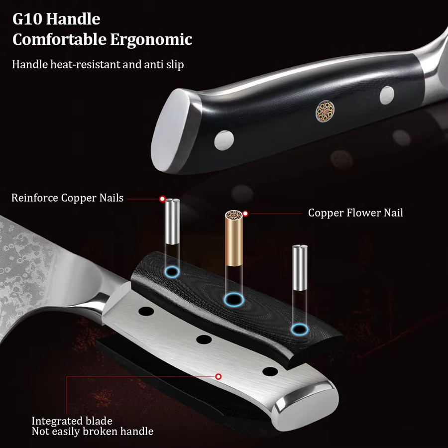 DASHWAY 2er-Set professionelle japanische Küchenmesser aus 67-lagigem Damaststahl, Bunka und Kiritsuke, Farbe: Silber - Bild 4