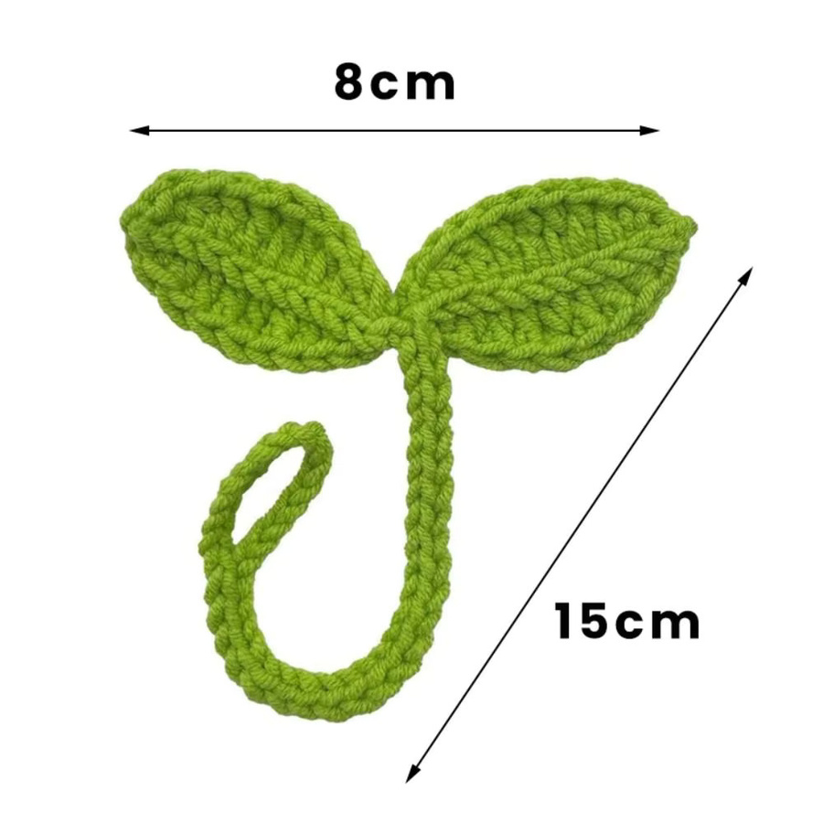 Handgestrickte Häkelblattsprossen in Grün als vielseitige Deko, Lesezeichen oder Kabelbinder - Bild 4