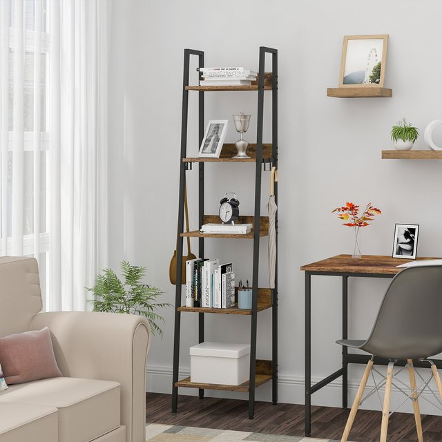 WOLTU 5-stufiges Bücherregal im Industrial-Design mit 4 Haken, B/T/H: 40 x 36 x 170 cm - Bild 1